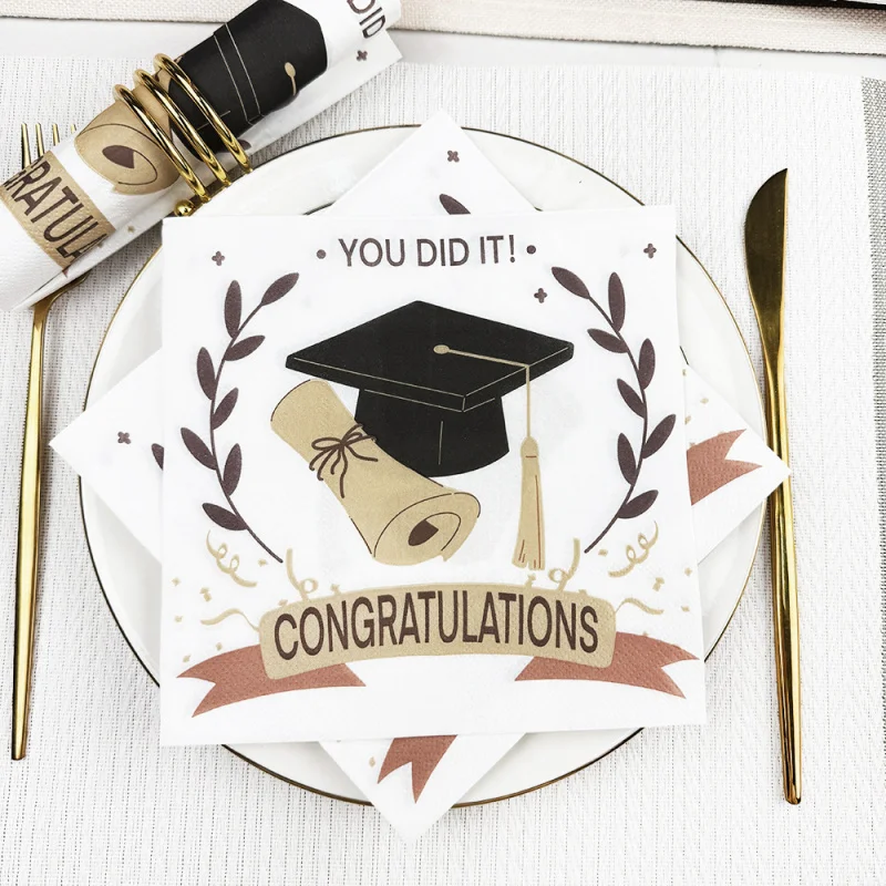 20 piezas temporada de graduación pañuelos estampados coloridos, servilletas cuadradas coloridas desechables de doble capa para fiesta temática navideña, alta gama W