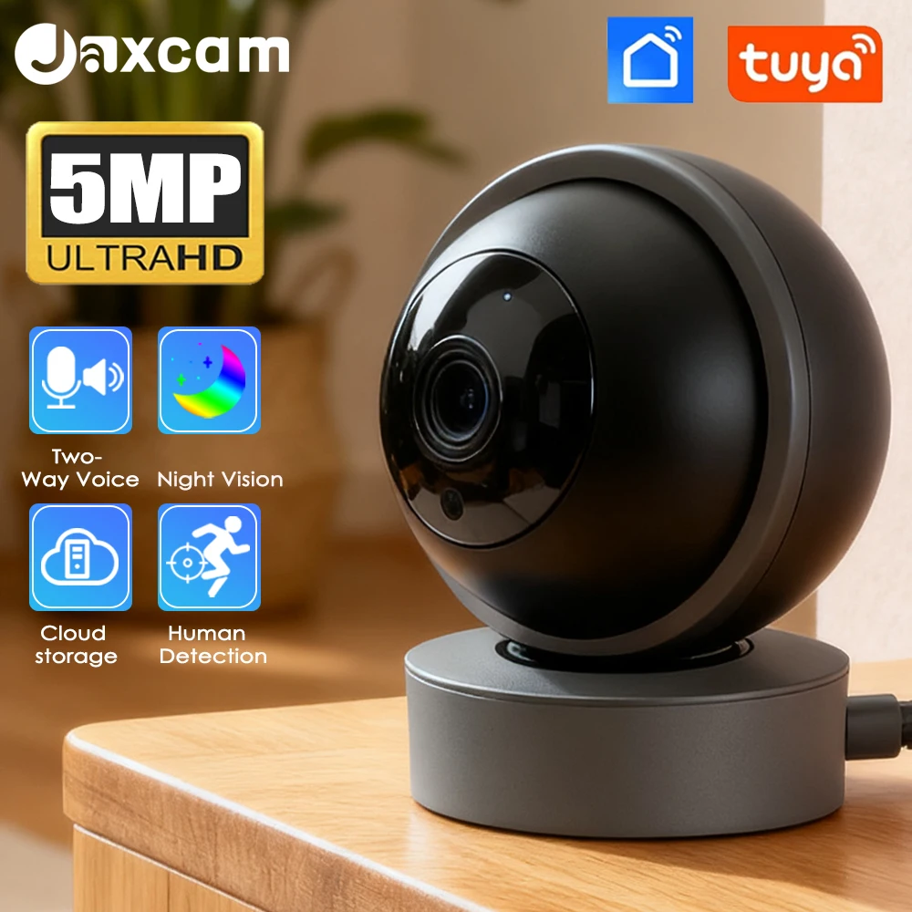 

Jaxcam 5MP Wifi Tuya Smart Life Camera Monitoring Via Infrared Mobile Phone Night Vision 360°Tracking PTZ Surveillance Camera
