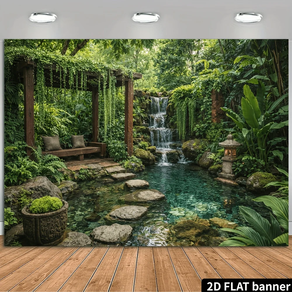 Un banner plat 2D à thème serein et naturel, en polyester, adapté à une utilisation en intérieur/extérieur.