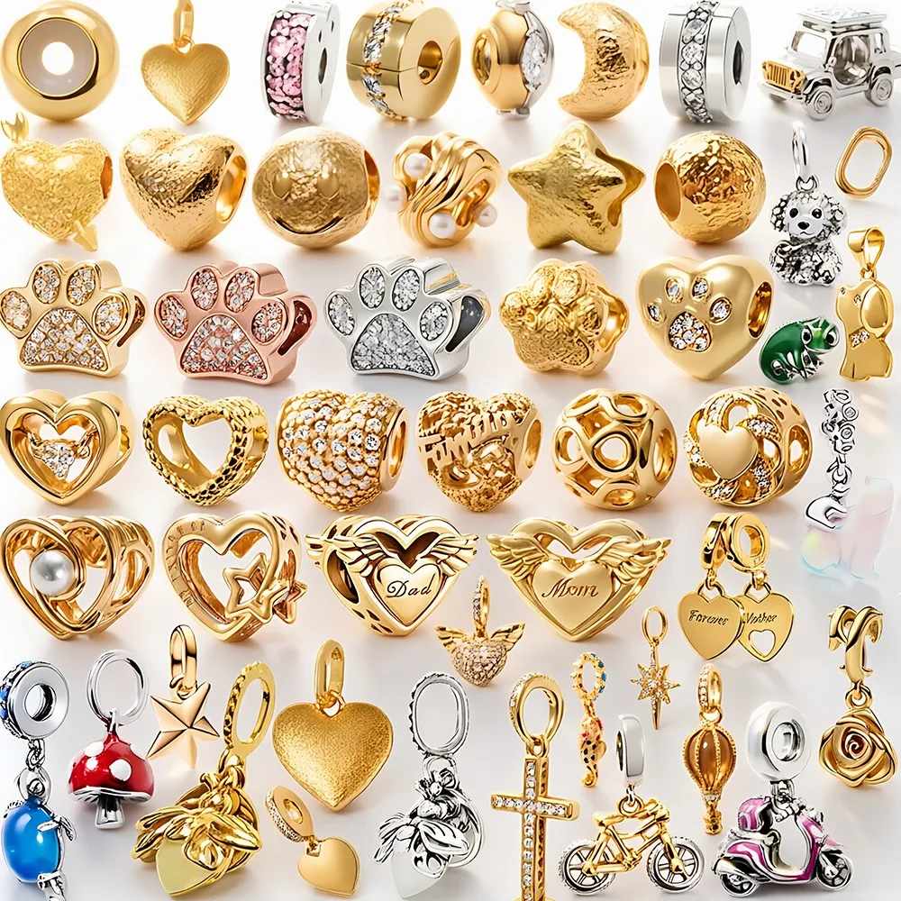 Hot-Selling DIY Golden Hollow Heart Flower Star Sparkling Exquisite Charms Bead Fit Original Snake Bone Bracelet Festival Gifts