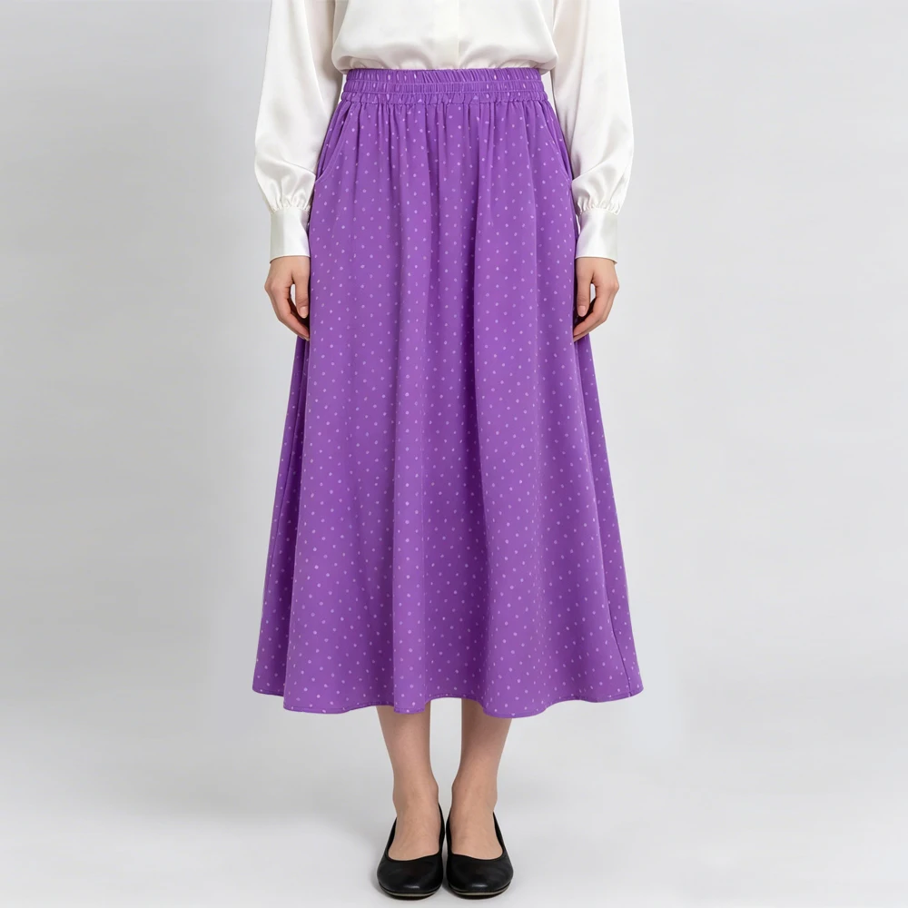 Plus Size Women's Casual New Black Versatile 100%Natural Mulberry Silk Double Crepe Simple Elastic Waist Solid Large Swing Skirt