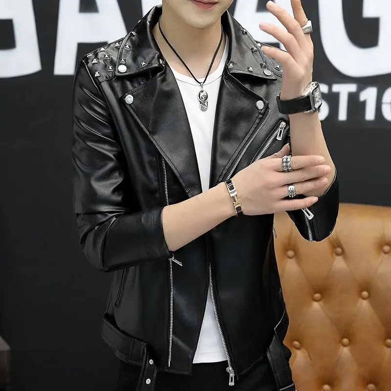 2026 Spring Autumn Men\'s Leather Jacket, Suit Collar Coat Slim Short Motorcycle clothing