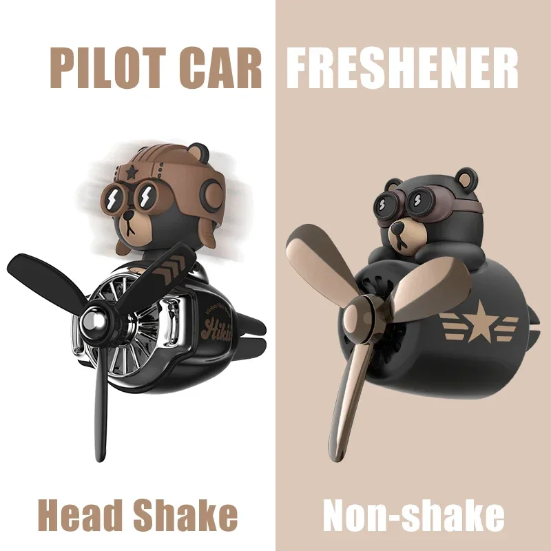 Rotating Pilot Bear Car Air Freshener Accessories Interior Decorations Fan Vent Clips Perfume Fragrance Diffuser Aroma