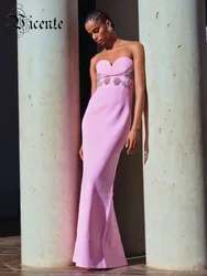 VC Summer New Sexy Strapless Pearl Beaded Long Bandage Dress Pink Luxury Crystals Backless Maxi Bodycon  Evening Club Party Gown