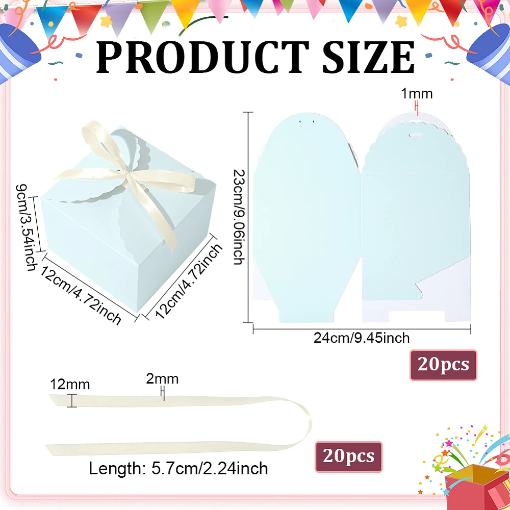 20PCS Square Gift Boxes 4.72x4.72x3.54inch Foldable Gift Box Green Paper Present Boxes Party Treat Box with Ribbon