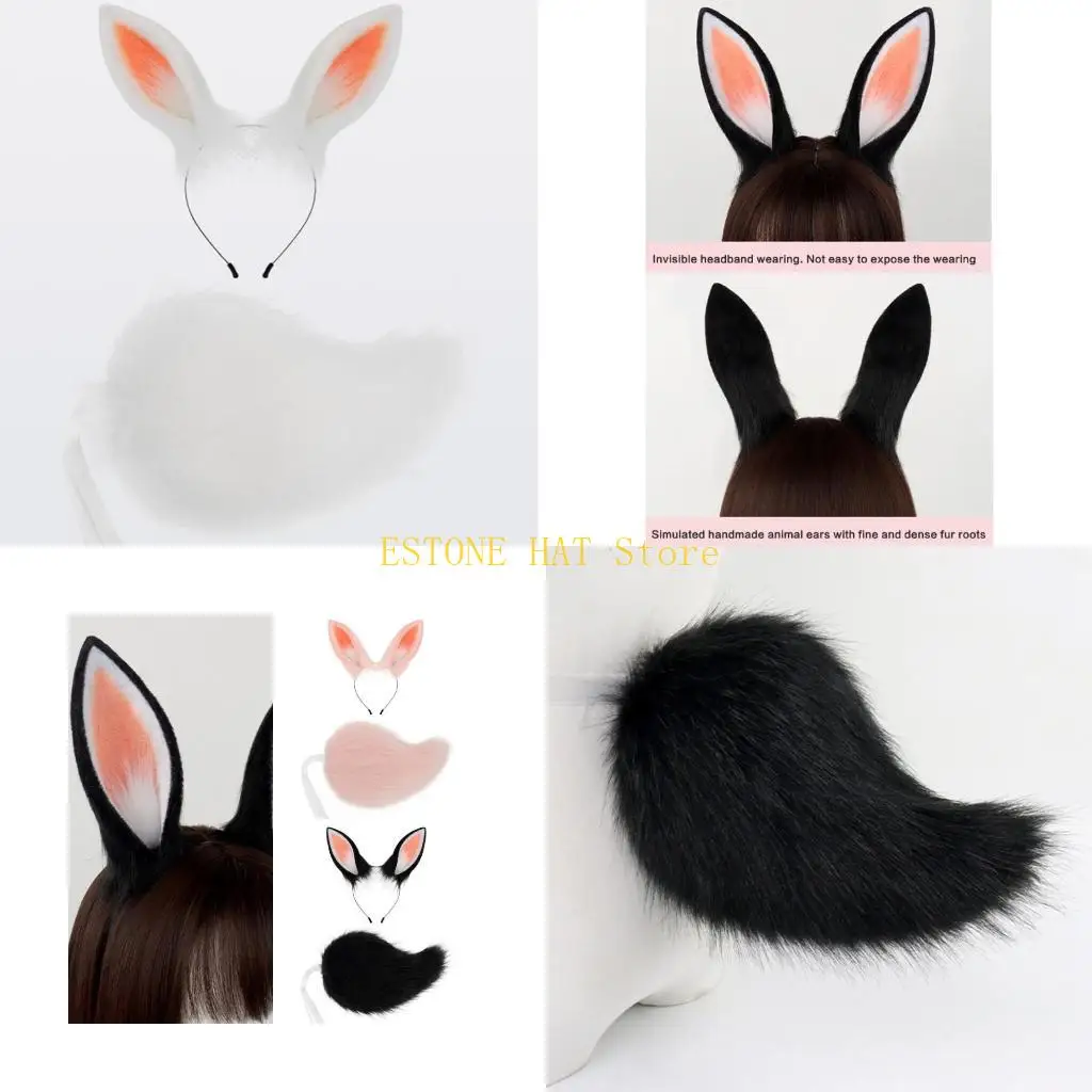 49MF Halloween kostiumy królików opaska do włosów dla zwierząt, pluszowy ogon, akcesoria kostiumowe królików dla dziewczynki
