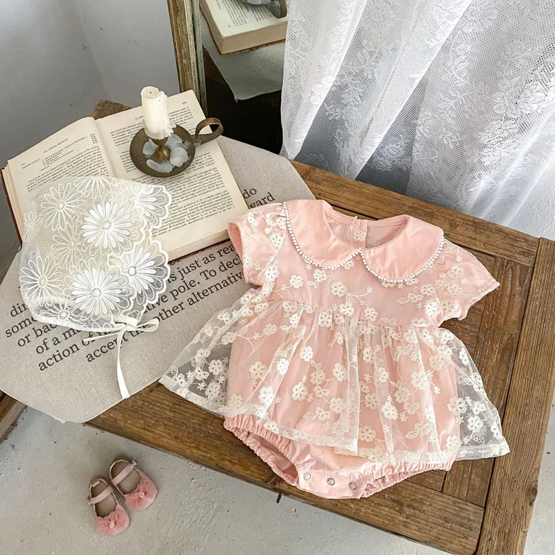 Summer new baby clothes for 0-3 years old, exquisite baby girl sweet one-piece skirt, doll collar jumpsuit