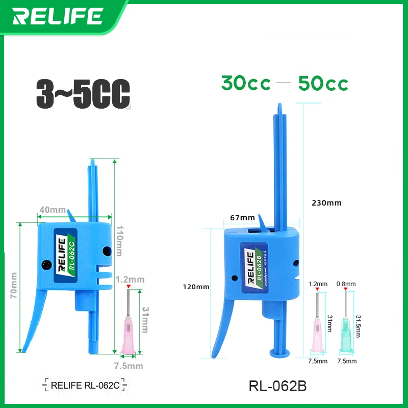 RELIFE RL-062B 062C Manual Glue Dispenser for 3-50CC Dropper Needle Booster Syringe Oil Solder Paste Solder Mask Oil Hand Tool