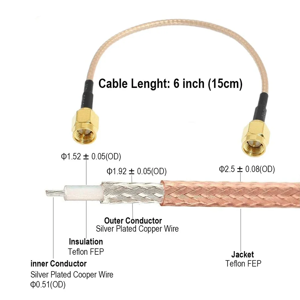 5 قطعة SMA ذكر إلى SMA ذكر RF اقناع كابل RG316 50 أوم خسارة منخفضة عالية التردد حمض الحرارة مقاومة للتآكل هوائي اتصالات #3