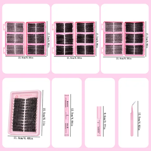 Imagen 2 del producto Kit de Extensión de Pestañas DIY, Pestañas en Racimo Estilo Ojo de Gato con Adhesivo y Sellador, Regalo para Festivales de Maquillaje