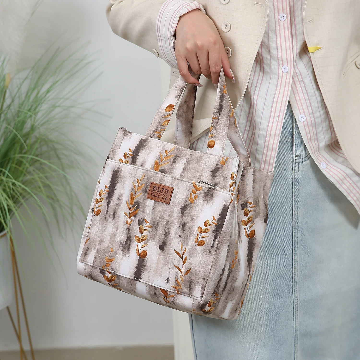 قماش سميك جديد، أنيق وبسيط، طراز عرقي، حقيبة يد، حقيبة تسوق للاستخدام اليومي، حقيبة متنوعة، حقيبة غداء، حقيبة بينتو #6