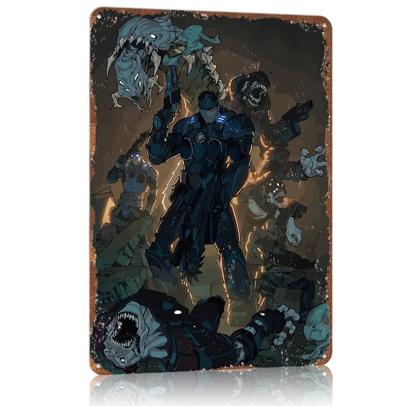 Gears of War Comic Art Tin Sign Metal Poster Decor for Room Decorations Customizable Metal Signs for Wall Art Decoration Retro