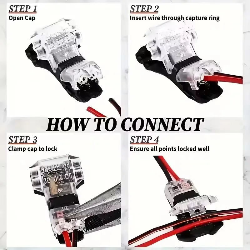 T Type Two Pin Low Voltage Wire Connector Solderless No Stripping Quick Splice Tool Free Universal Two Way Mini Terminal Joint