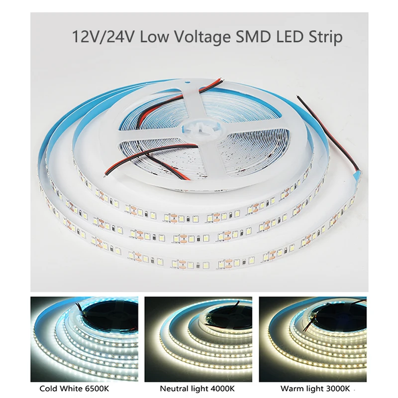 

5mm Ultra Narrow LED Strip Light SMD2835 120LEDs /M 5M DC12V 24V Cool White / Natural White/Warm Light Flexible Tape Light Lamp