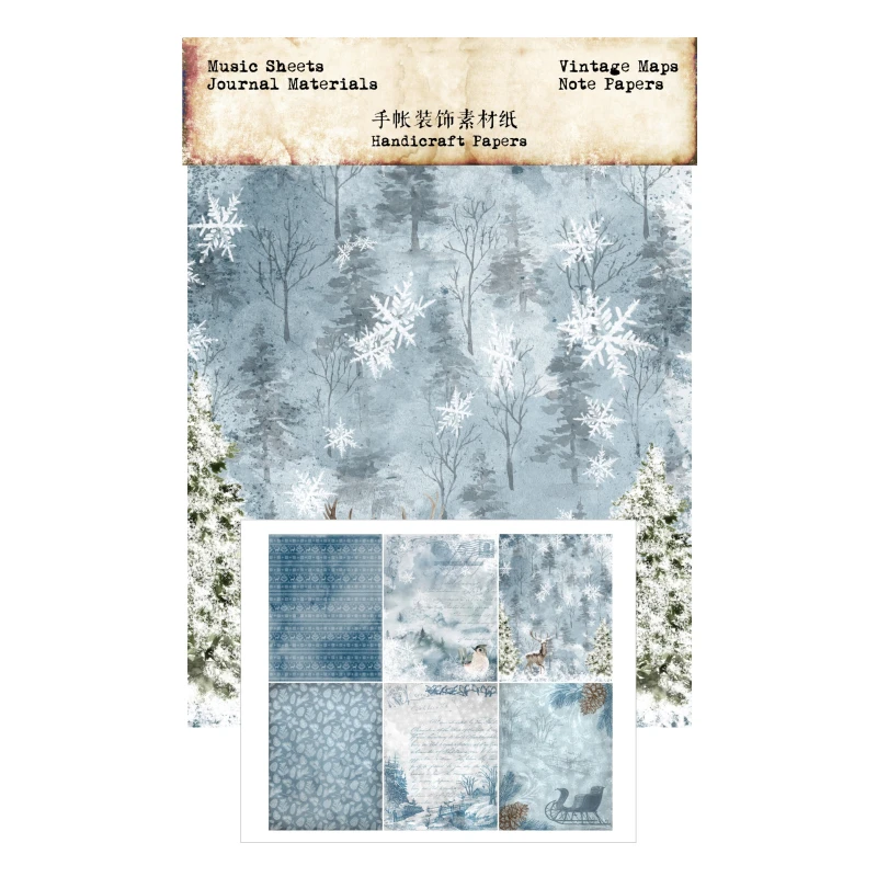 Snow in Winter pattern Material Stickers Decorative DIY Craft Photo Albums Junk Journal Deer Letter Underlay Background Papers