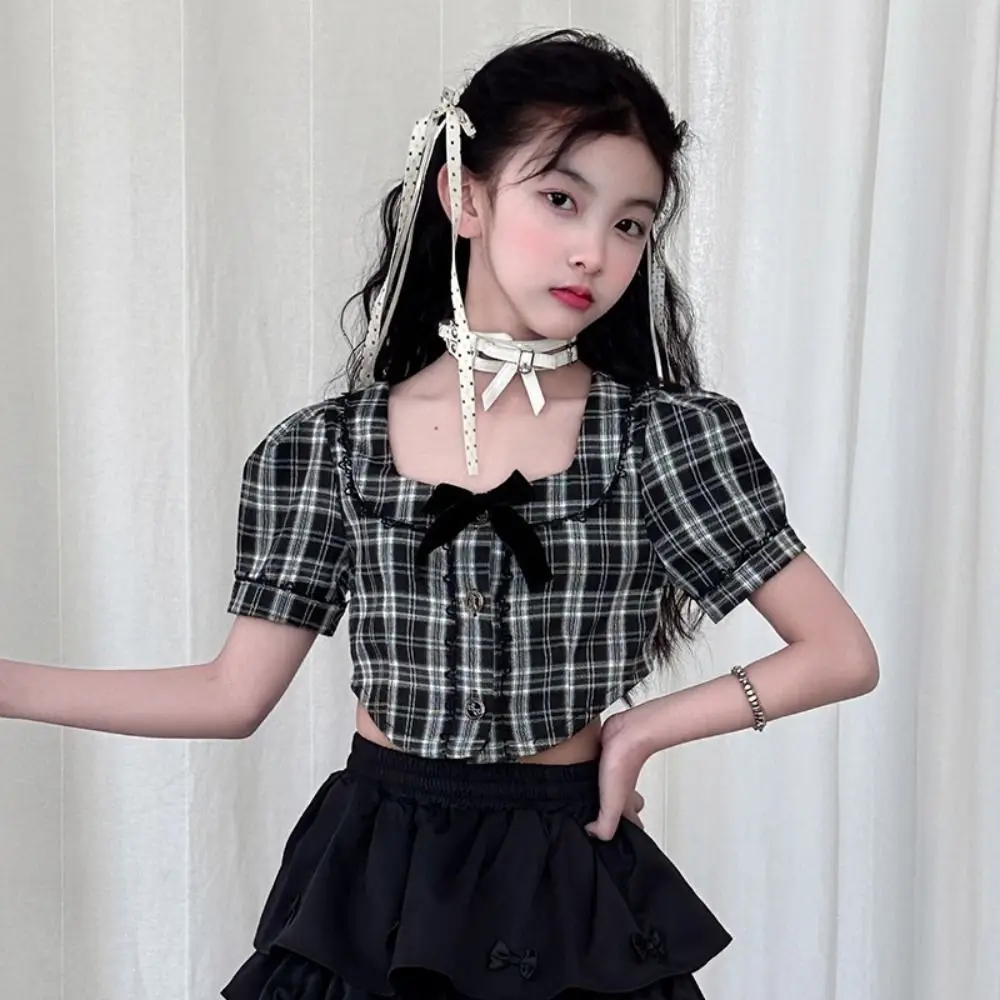 

Cake Dress Sweet Girls Wear Suit Short Sleeve Party T-shirt Plaid Skirt Set Preppy Style Costume Teens Children Summer Clothes