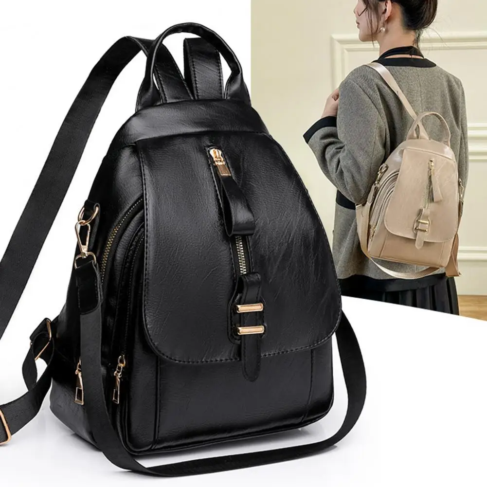 Soft Faux Leather Backpack Retro Style Women\'s Backpack with Anti-theft Features Large Capacity Adjustable Straps for School