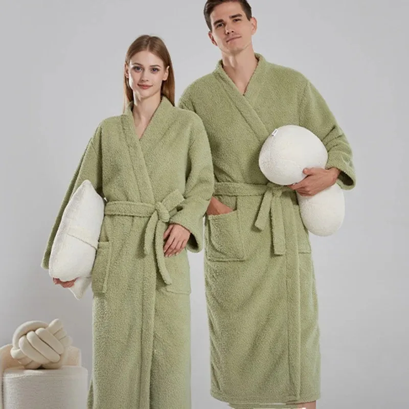 Inverno novo grosso quente coral velo robe casais pijamas pijamas solto flanela roupão de banho masculino e feminino roupas para casa