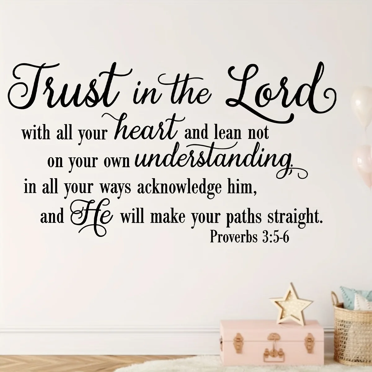 Trust in the Lord Proverbs 3:5-6 Bible Verse Wall Stickers Christian Religious Vinyl Wall Decals for Living Room Bedroom Home