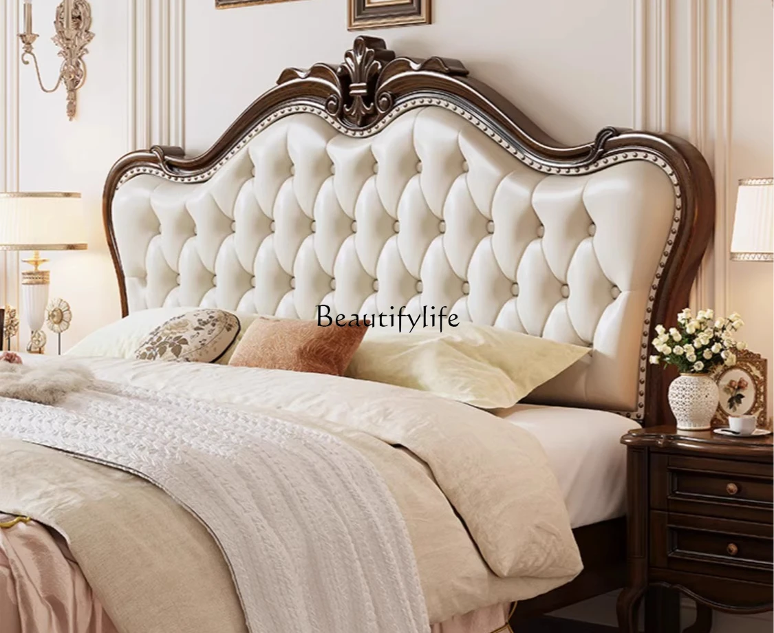 

American Style Solid Wood Bed Vintage Country Soft Pack Walnut Color High Box Storage Bed