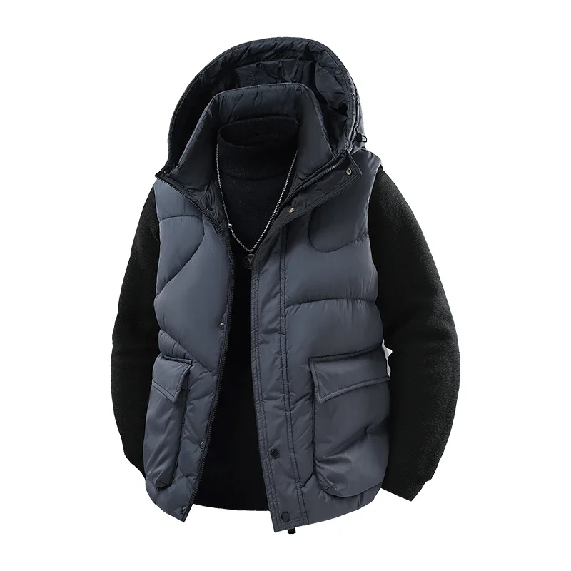 

Уличная мужская рабочая одежда с капюшоном, однотонный жилет, пуховый хлопковый жилет, повседневный хлопковый жилет, теплый и легкий жилет для пар