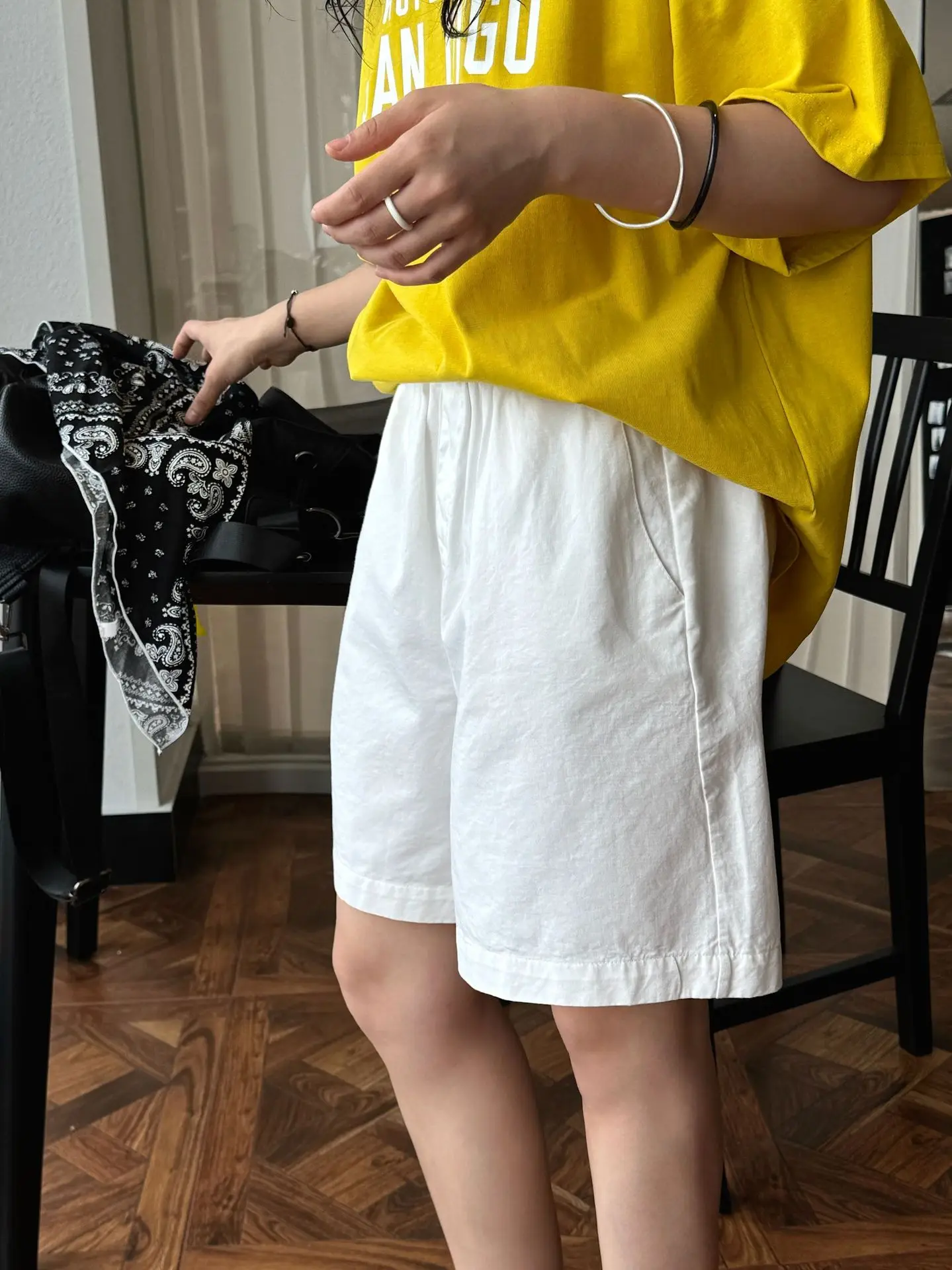 Pantaloncini larghi a vita alta casual tinta unita da donna estivi