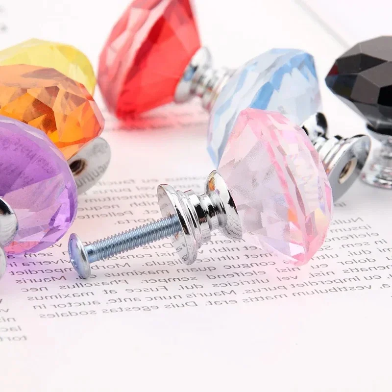 30mm Diamond Shape Design Colorful Crystal Glass Knobs Cupboard Drawer Pull Door Kitchen Cabinet Wardrobe Handles Hardware