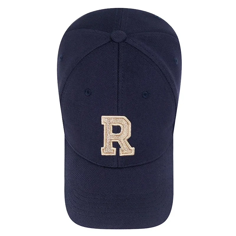 Brand New R Letter Gold Thread Embroidery Elastic Pineapple Cloth Material Thick and Durable High Quality Baseball Cap