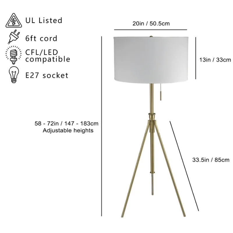 58 " - 72" H Verstelbare Statiefvloer Met Grote Trommelschaduw En Handige Voetschakelaar Geschikt Voor Woonkamers En Slaapkamers