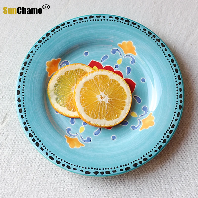 Creative Hand-painted Retro 8-inch Household Ceramic Dish Plate Painted Dish Nordic Dinner Plate Decoration Plate Tableware Set