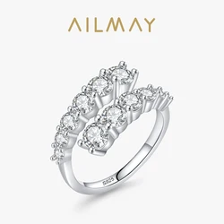 Ailmay-Anillo de Plata de Ley 925 para mujer, sortija de circonita de tamaño abierto, ajustable, apilable, de lujo, joyería fina para fiesta