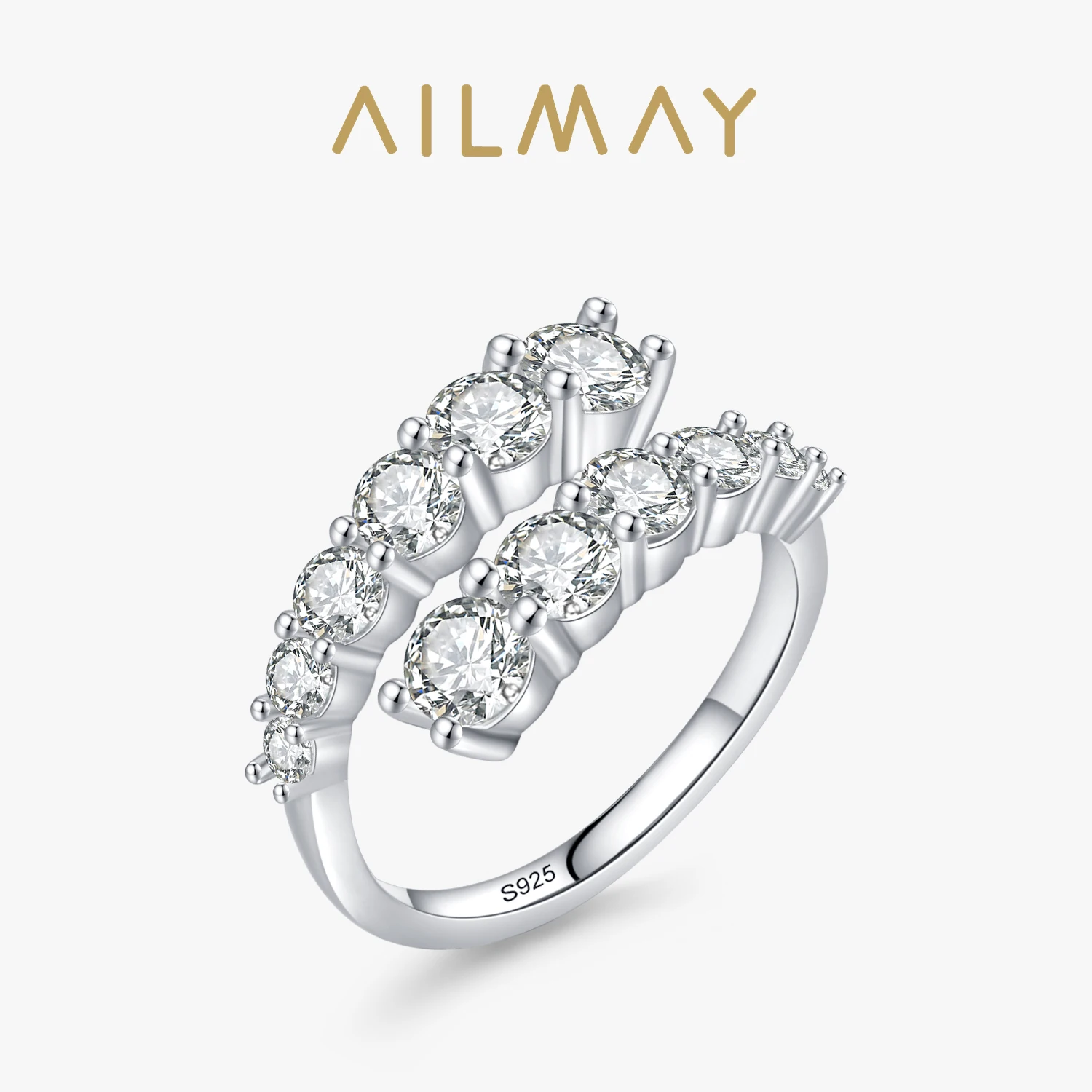 Ailmay 925 Sterling Silver luksusowy otwarty rozmiar pierścionek z cyrkonią moda regulowany pierścionek do układania w stosy dla kobiet Party Fine Jewelry prezenty