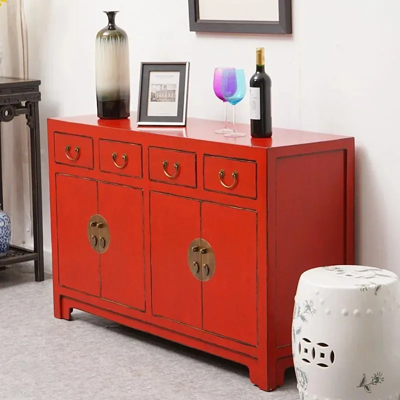 Red side cabinet, entrance, foyer storage, solid color pantry, shoe cabinet, drawers
