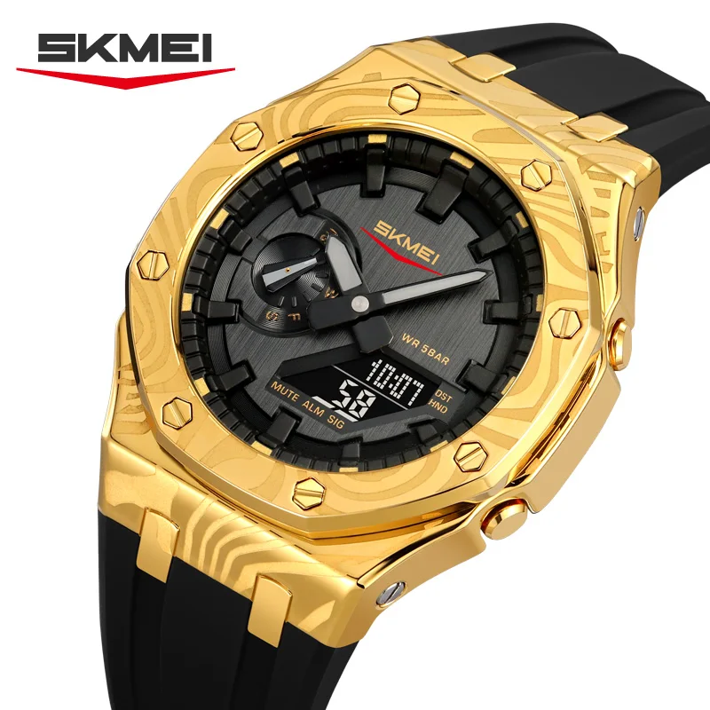 Skmei 2471 Light Dual Digital Display Quartz Waterproof Watches with Calendar Analog Stopwatch Timing Alarm Clock LED Night