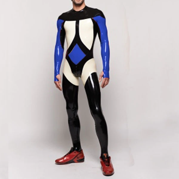 

Latex Rubber Navy Blue and White Cool Full Body Suit Tights Sexy Catsuit Masquerade Size S-XXL