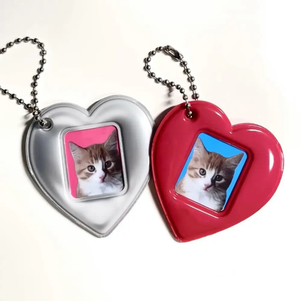 Cute Single/Double Heart Love 1 inch Photo CP Card Sleeve PVC Photo Card Holder Idol Photo Frame Card Sleeve Key Chain Pendant