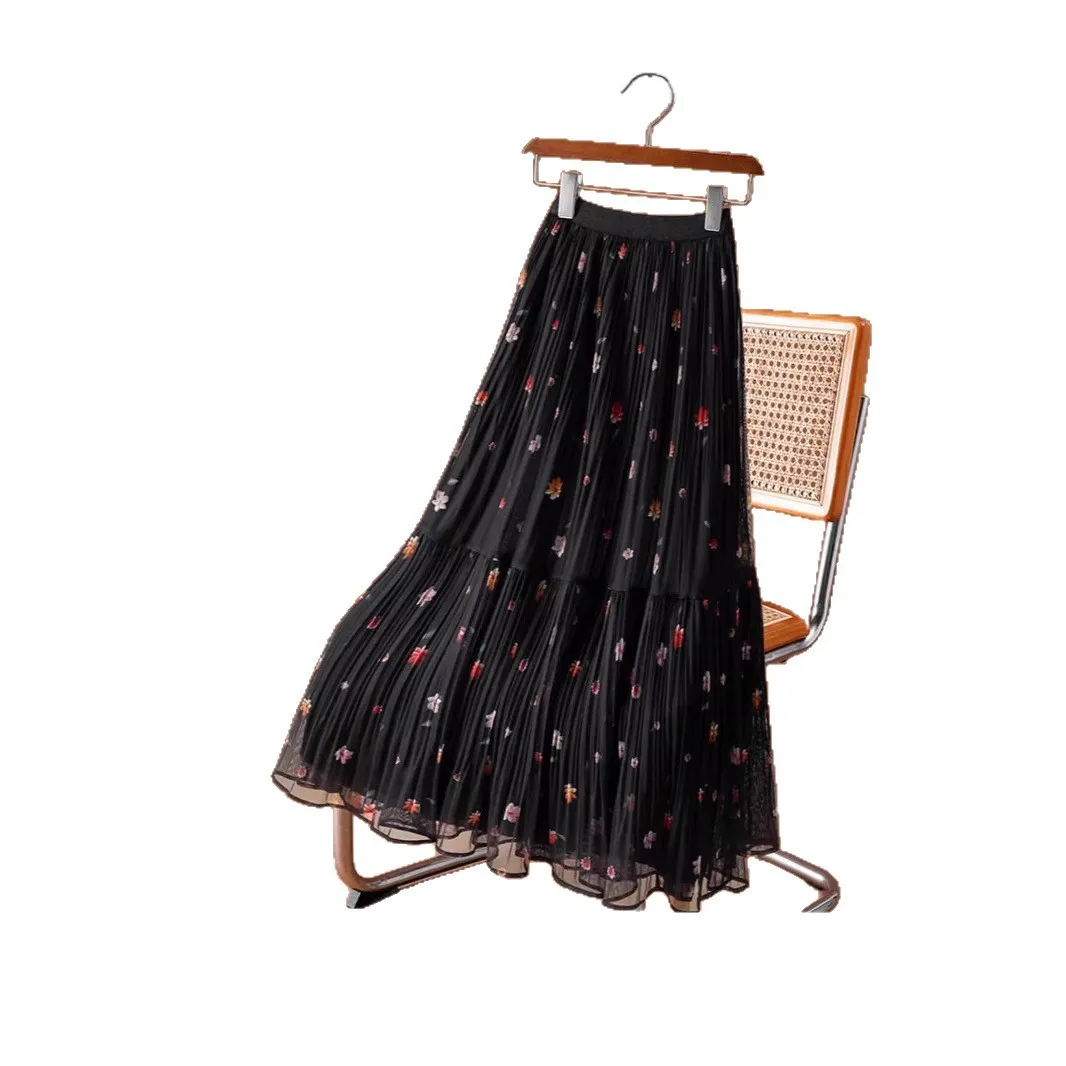 Petite jupe florale en maille plissée pour femmes, nouvelle jupe mi-longue en Tulle féerique, printemps et été