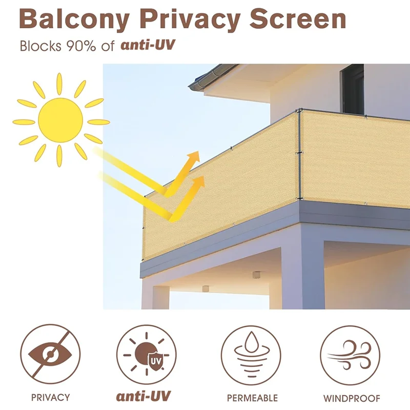 AT21-2.95Ftx16.4Ft Balcony Privacy Screen,Shade Apartments Fence Cover,Heavy Duty Mesh Windscreen For Deck,Outdoor,Backyard