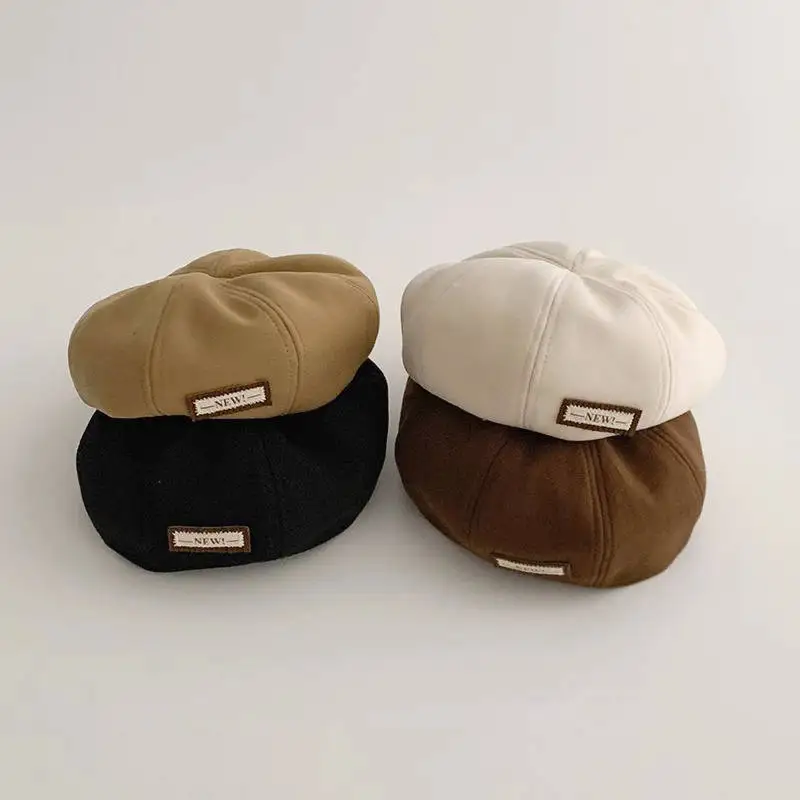 Korean Children Pumpkin Cap Solid Color Kids Beret 4-10year Boy Girl Artist Painter Hat Spring Autumn Cotton Baby Beanie Bonnet