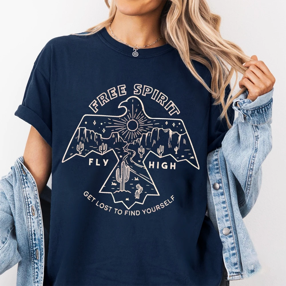 Free Spirit Fly High Grafik-Shirt für Damen, Herren, Unisex, T-Shirt-Stil, Baggy, Komfort, kurzärmelig, Tops, Streetwear