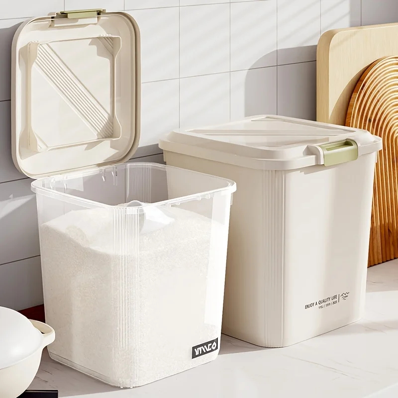 Rolling Airtight Food Storage Container With Lid - Large Capacity Rice Bin On Wheels, Easy-Move Kitchen Pantry Organizer For Flour, Grains, Pet Food