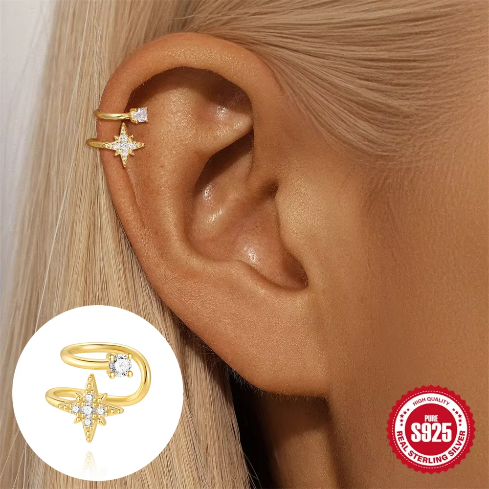 

ROXI восьмиугольная звезда, двухслойный, стерлинговое серебро 925 пробы, классический регулируемый зажим для ушей для женщин, универсальные аксессуары для повседневного ношения