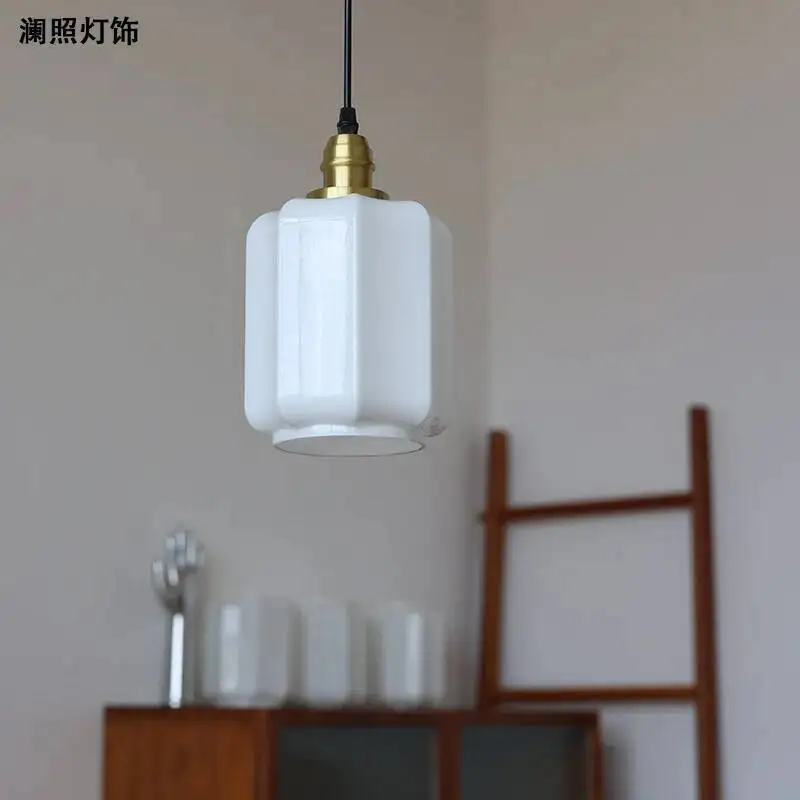 

Vintage Milky Glass Pendant Light - Antique Brass Mini Chandelier Hanging Lamp for Living Room/Bedside, E27 Socket, Warm Light,
