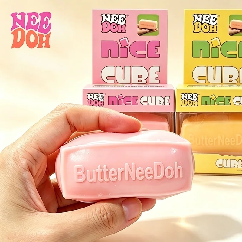 Needoh Nice Cube Butter Stress Relief Toy TPR Flour Filled Fast Rebound Fidget Squeeze Toy for ADHD Decompression Anxiety Relax