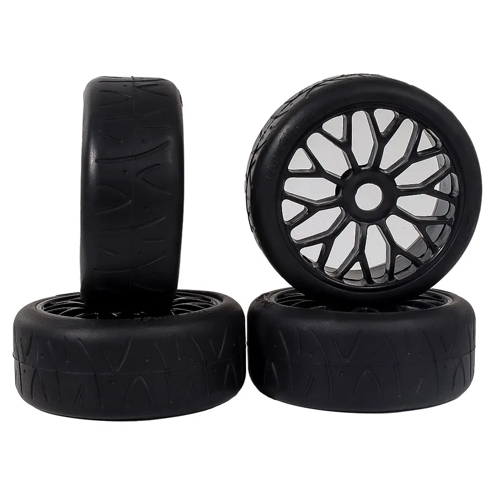 4Pcs 1/8 RC Rubber Tires With Hubs 17mm For Hex Drive HSP HPI Kyosho Traxxas Road Racing Wheel Parts