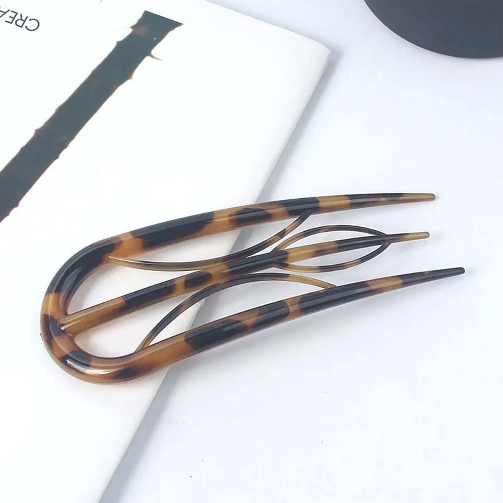 Geometric Resin Hair Fork Hairstyle Tools Chinese Style Leaf U-shaped Hair Stick Hanfu Accessories Waterproof Headwear Party