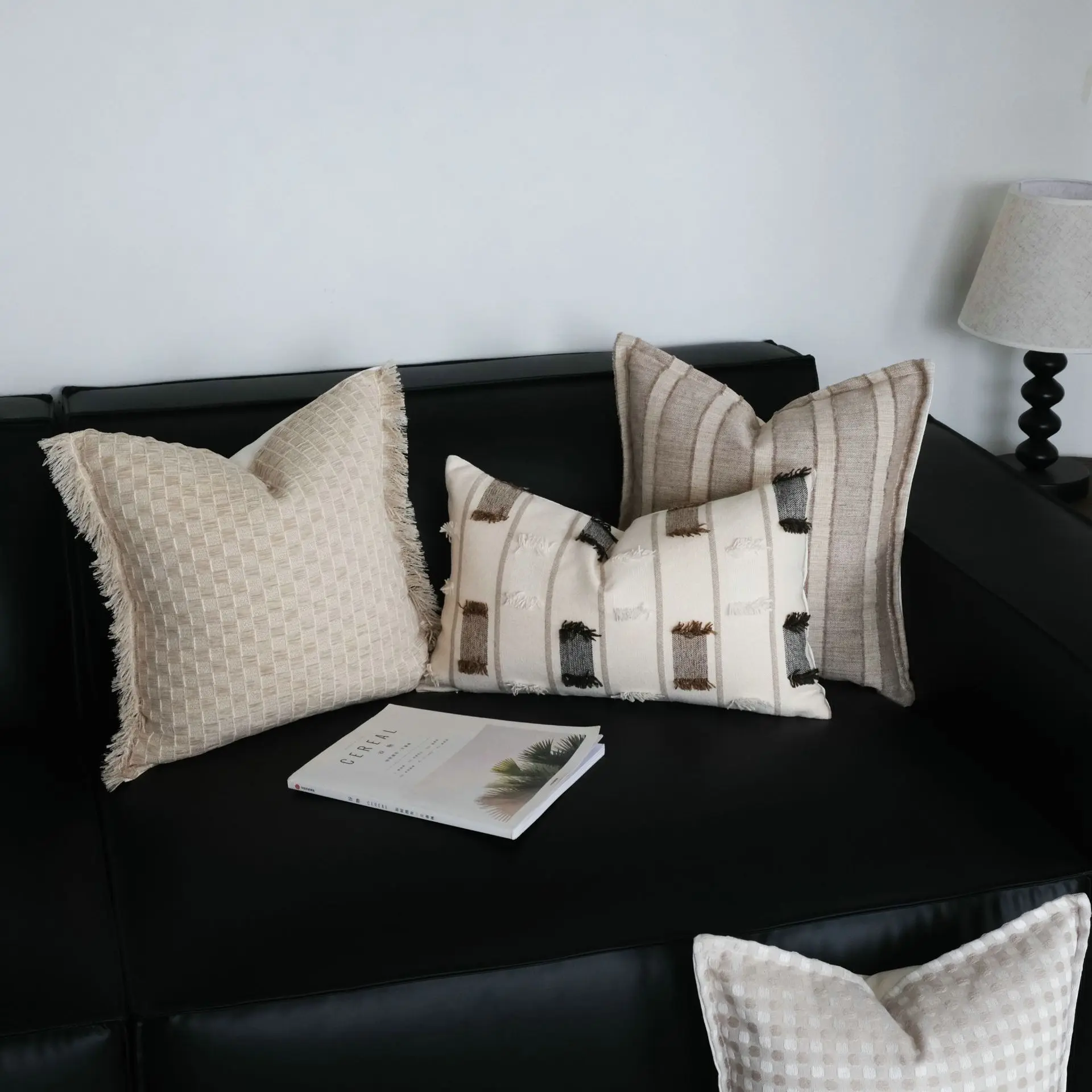 Wabi-Sabi Style Beige Throw Pillowcase Cojines Tassel Decoration Simple Cushion Cover Headboard Pillowcases Decor Home 45x45cm