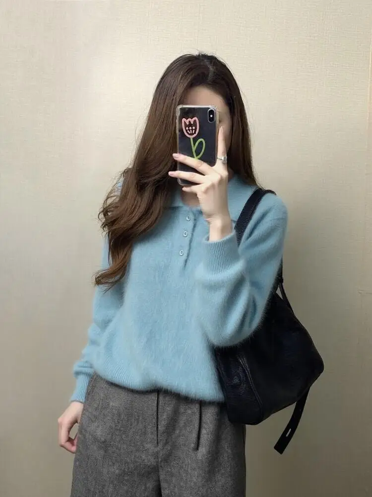 

Retro Sli Soft Ne Lazy Sle Sweater Women's Autumn Winter Loose Versatile Overhead Age-Defng Knitted irt Trendy