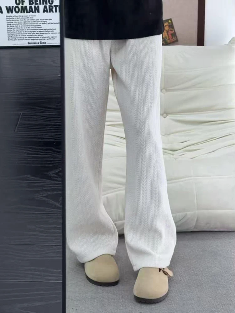 

American Sle Men's Wide Leg Sweatpants Autumn Season Heavy Drapey Wheat Spike Pattern Straight Cut Casual Long Trousers