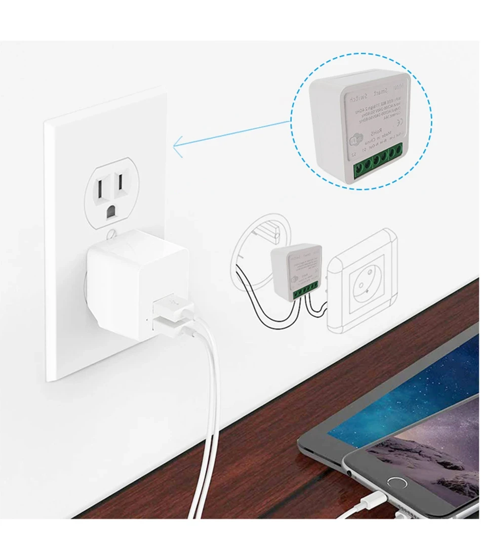 Mini Wifi Smart Switch controllo a 2 vie Tuya 16A interruttori della luce fai da te Alexa 33 piedi Alice Smart Google Home APP controllo vocale